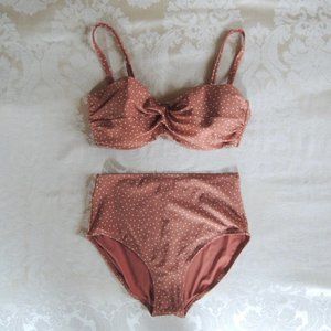 H&M Terra Cotta & White Retro Shirred Polka Dot Bikini 12 38D